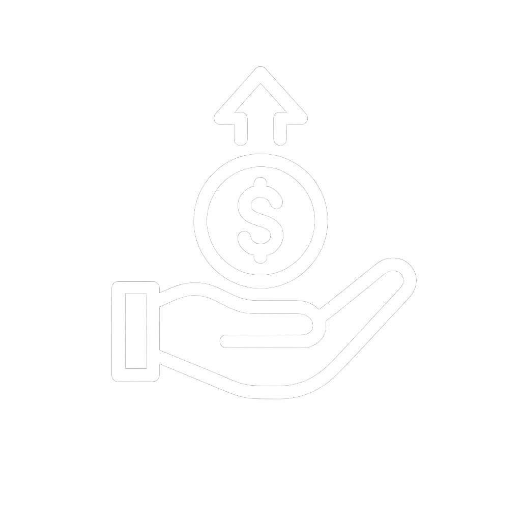 Deposit icon showing hand with dollar sign and upload arrow
